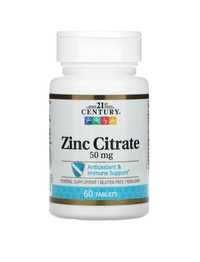 Цинк 21st Zinc Citrate, 50 mg, 60 шт + кальций