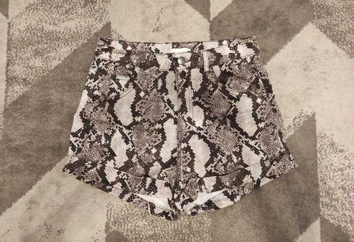 Brązowe spodenki wężowy wzór z wysokim stanem h&m