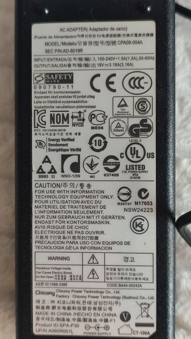 Adaptador para Portatil Samsung 19v