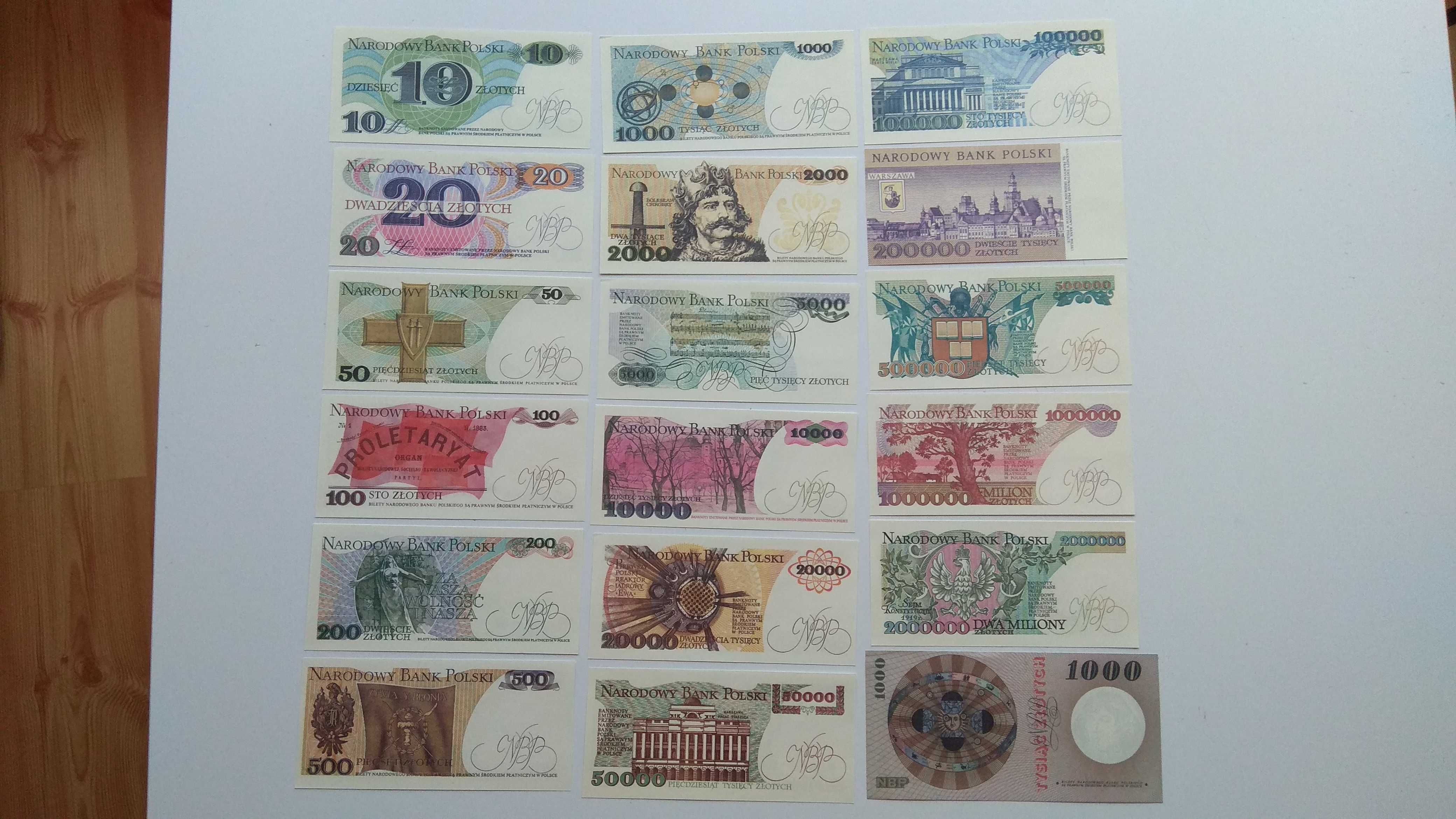 Zestaw  kopii banknotów z PRL-U komplet 17 szt + gratisy