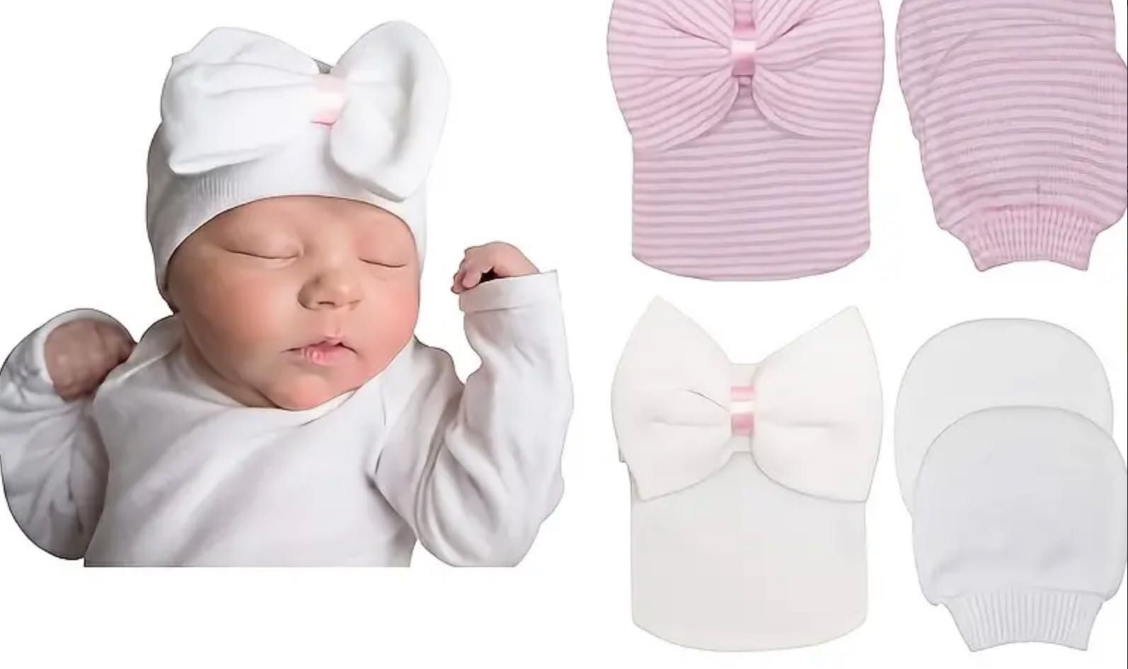 Gorro Branco ou Rosa/Branco (0-3M) NOVO