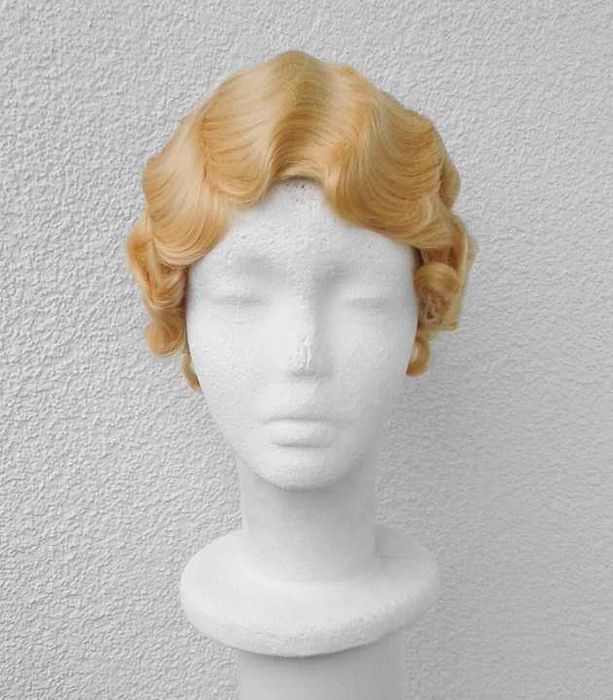 Blond żółta falowana krótka peruka sufrażystka lata 20ste wig cosplay