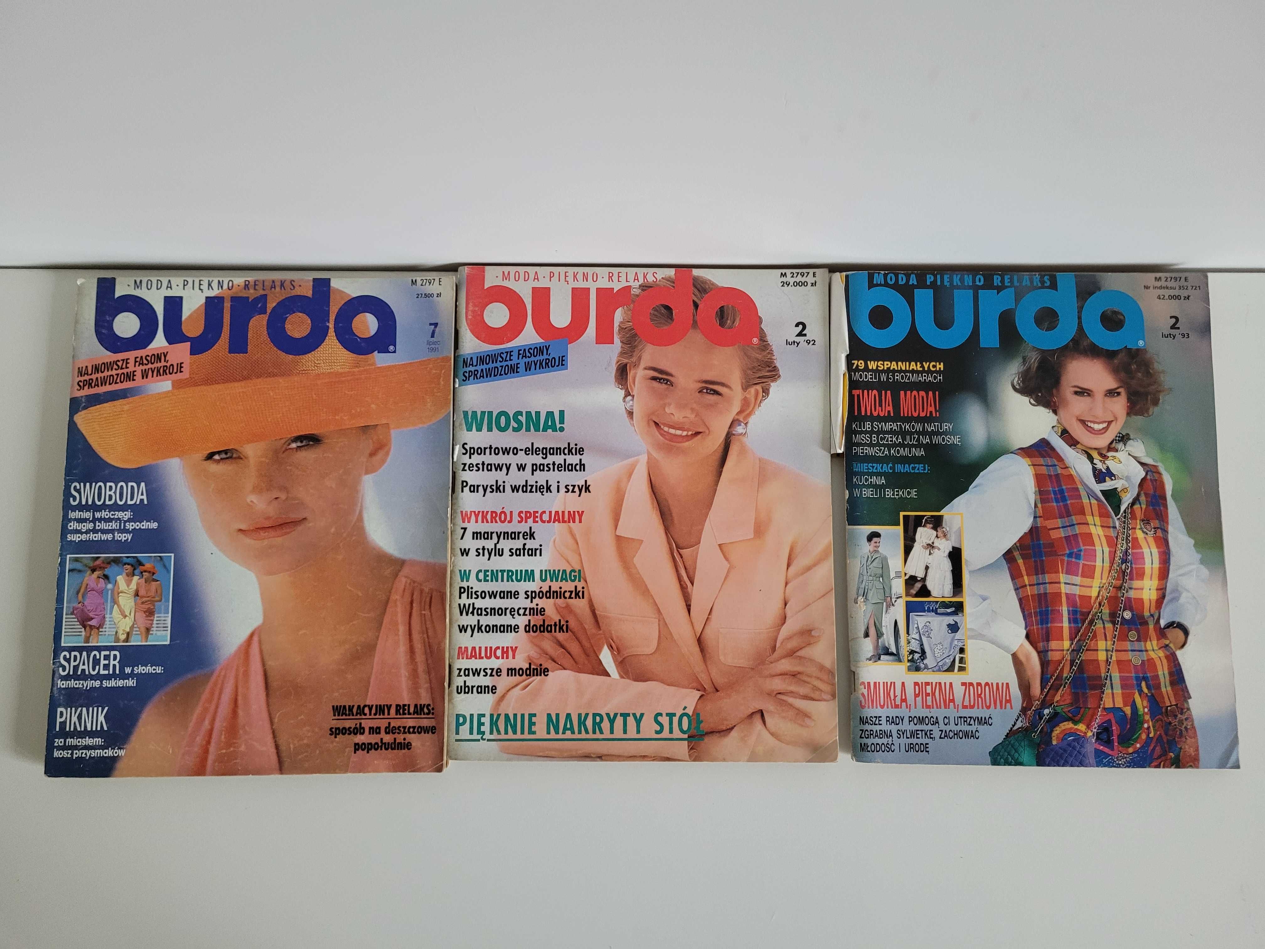 Burda 1991, 1992, 1993 wykroje moda 3 egzemplarze