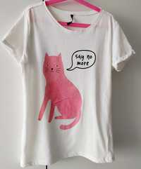 T-shirt biała koszulka z kotem S