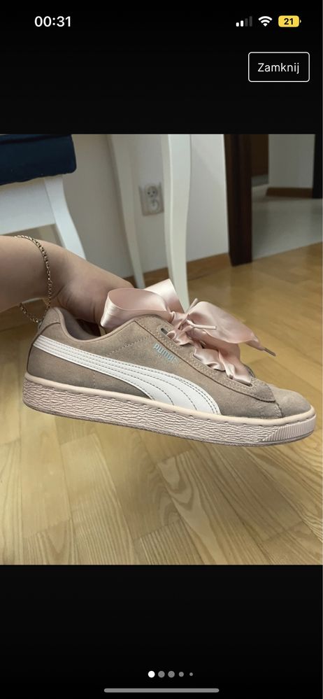 Puma Suede Heart Jewel Jr brudny róż z sznurówkami-wstążkami