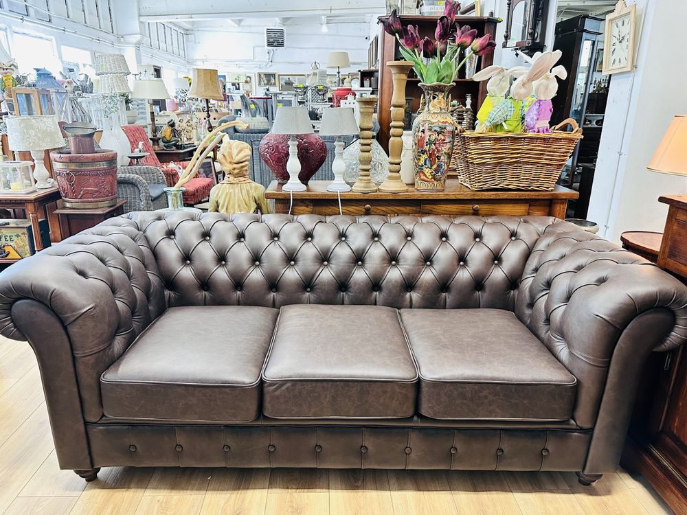 JAK NOWY !!! Perfekcyjny, angielski komplet CHESTERFIELD SKÓRA 321 :)