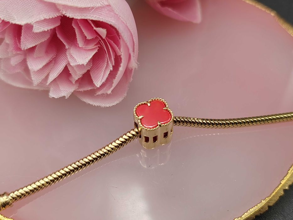 NOWY Złoty Charms Czerwona Koniczyna / Złoto 585