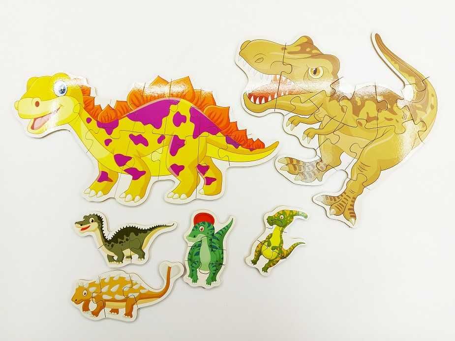 Drewniane Puzzle Dinozaury - 6 układanek