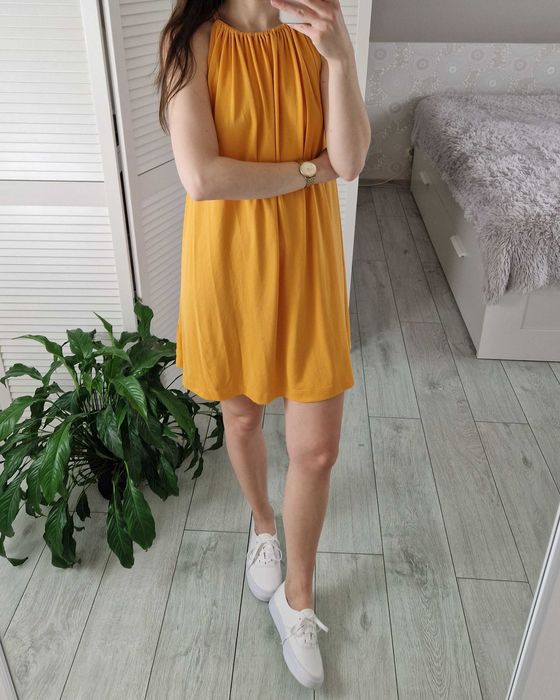 Weekday pomarańczowa sukienka letnia prosta na ramiączkach wiskoza XS