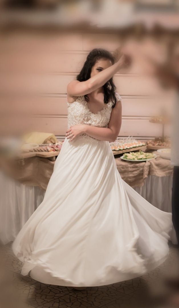 Suknia ślubna herms bridal aprille 38 m śmietankowa muślin koronka