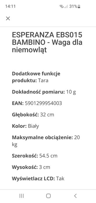 waga niemowlęca esperanza