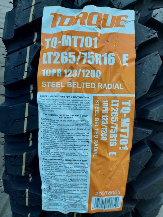 NOWE Opony terenowe 265/75R16 Torque TQ-MT701 M/T 4x4 offroad WYSYŁKA