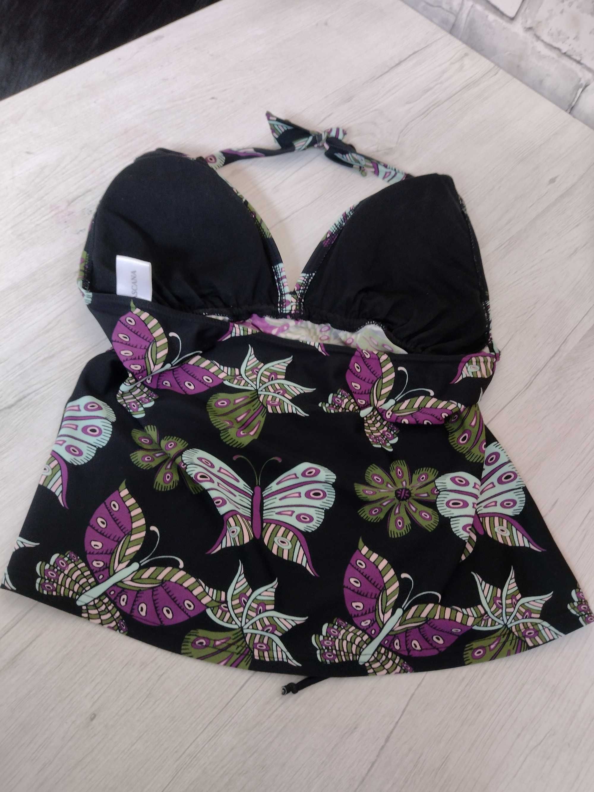 kostium kąpielowy zakryty brzuch jak bluzka jak top tankini czarne M/L