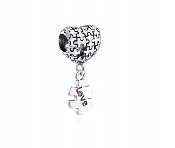 Charms Serce, Serca, Puzzle, Love, do Pandora, Posrebrzana
