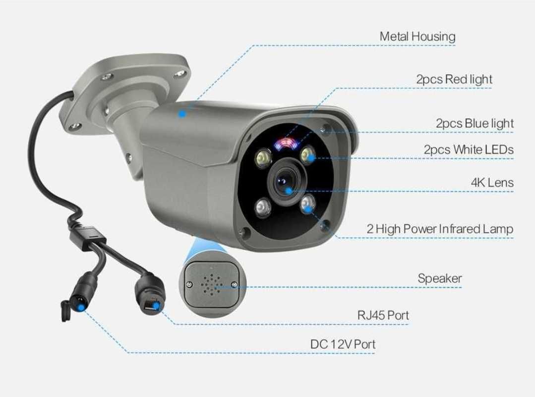Kamera IP Ultra HD 8mpx 4K POE dwukierunkowe audio ONVIF metalowa IP66