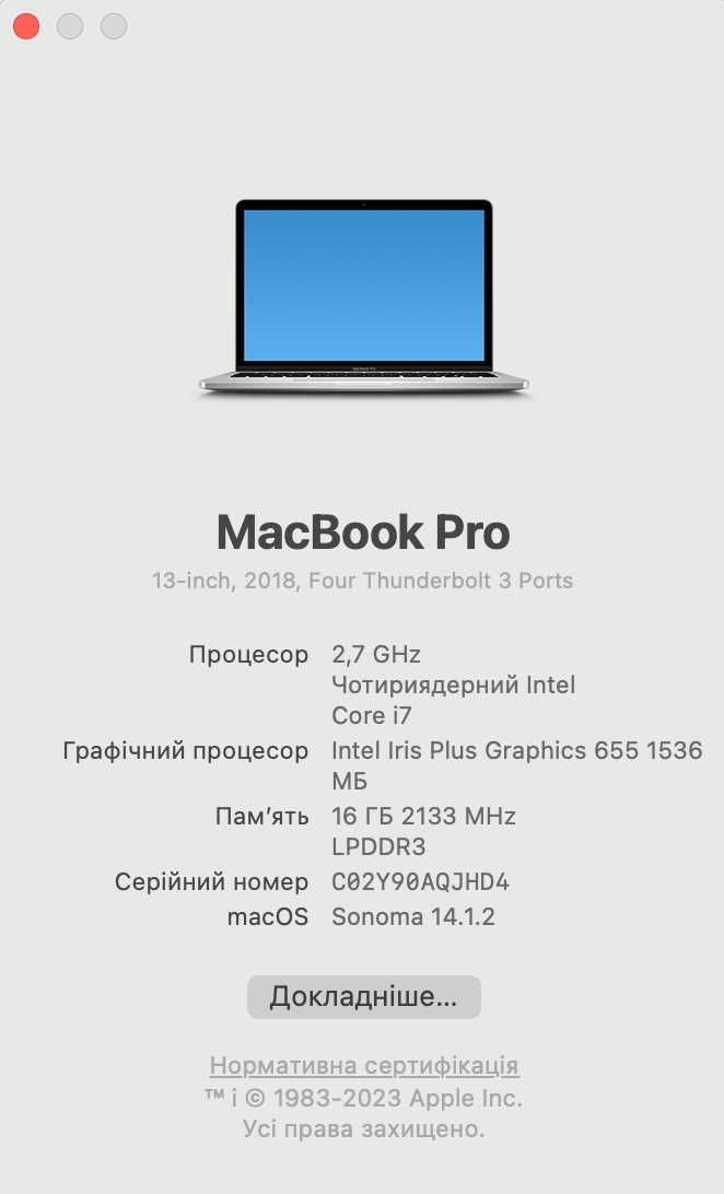 Apple MacBook Pro 13 A1989 16Gb RAM 512 HD