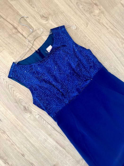 niebieska szafirowa sukienka na wesele dłuższa 38 40 M L studniówkę