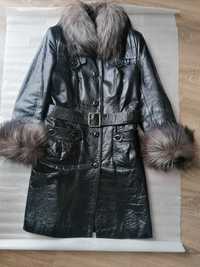 Кожаный плащ(пальто) TILL KOG черный р.М(44-46) утепленный с мехом