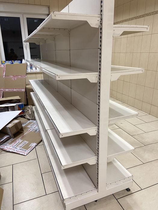 Regaly sklepowe metalowe dwustronne srodkowe 5 półek oraz przyscienne