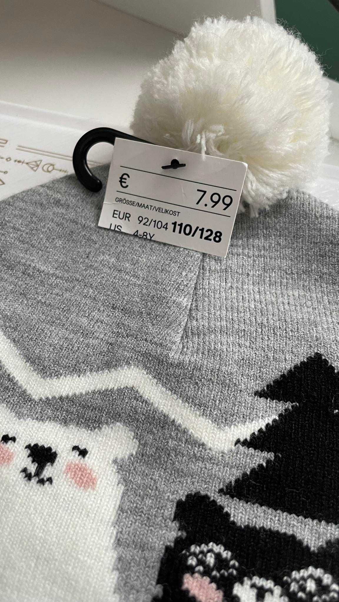 H&M czapka zimowa świąteczna z pomponem 110/128