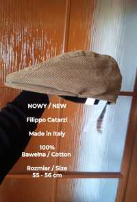 NOWY  Filippo Catarzi  Włoski beżowy kaszkiet ze sztruksu, 55-56 cm