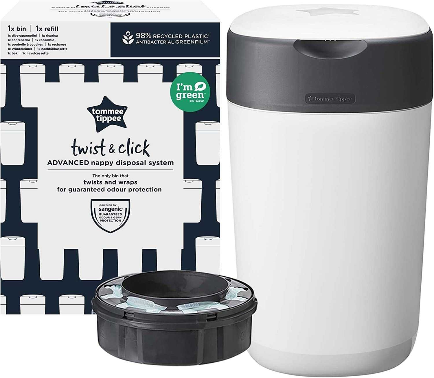 Tommee Tippee caixote fraldas Twist And Click, NOVO