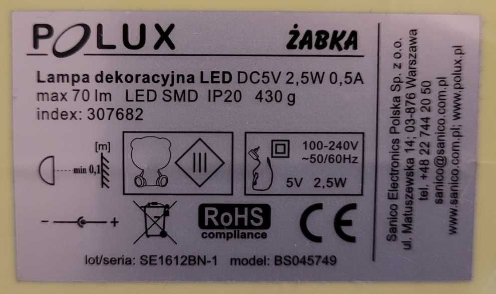 Lampka dekoracyjna LED dla dzieci, Żabka, Polux