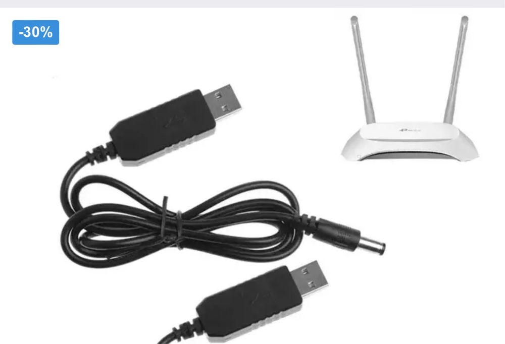 Кабель для роутера - повышающий переходникUSB - DC 9V,12V DC 5.5x2.1mm