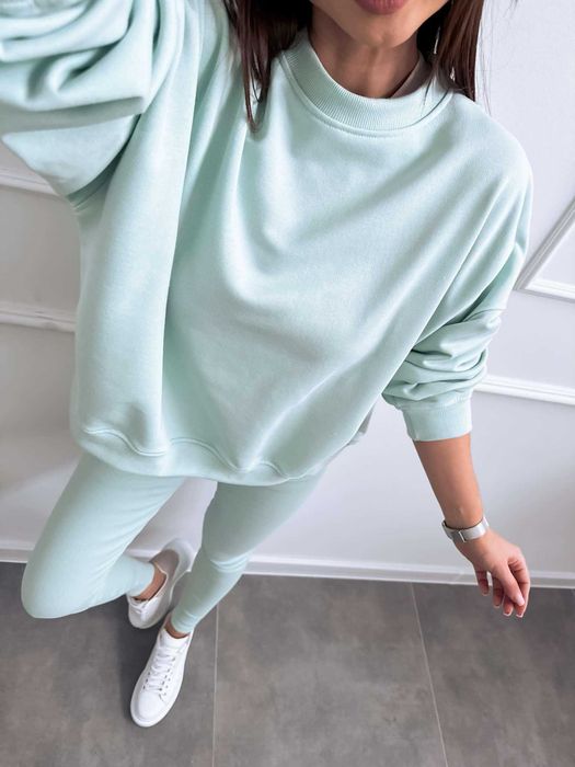 Bawełniana bluza LENOSHKA damska oversize jasny teal -Polska produkcja