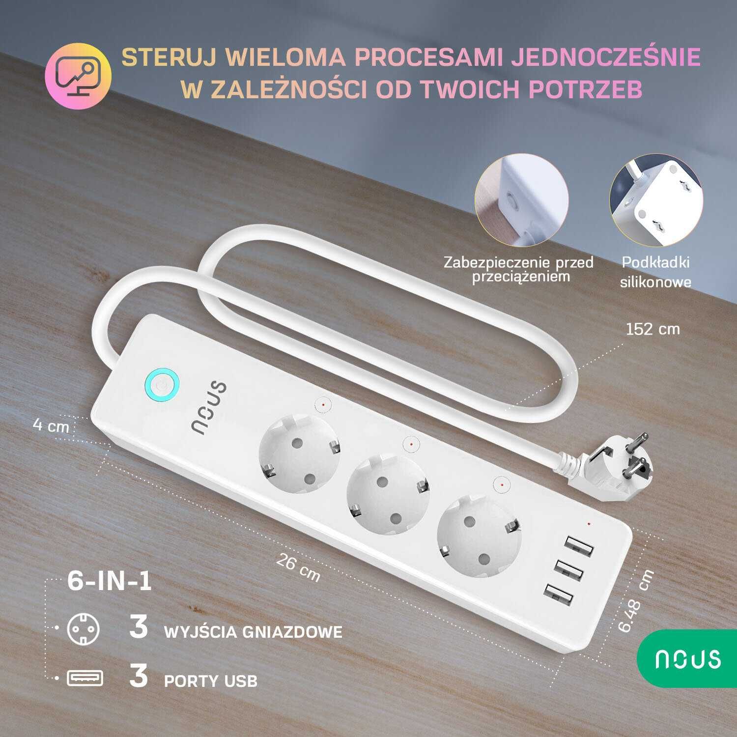 Inteligentna listwa zasilająca z USB NOUS A5 Smart WiFi aplikacja