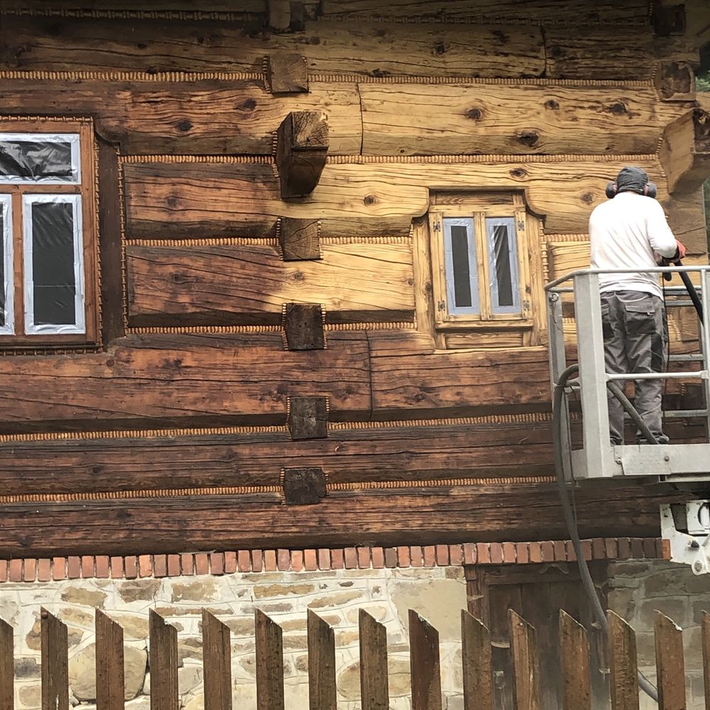 Czyszczenie domów z bala - piaskowanie - sodowanie - malowanie