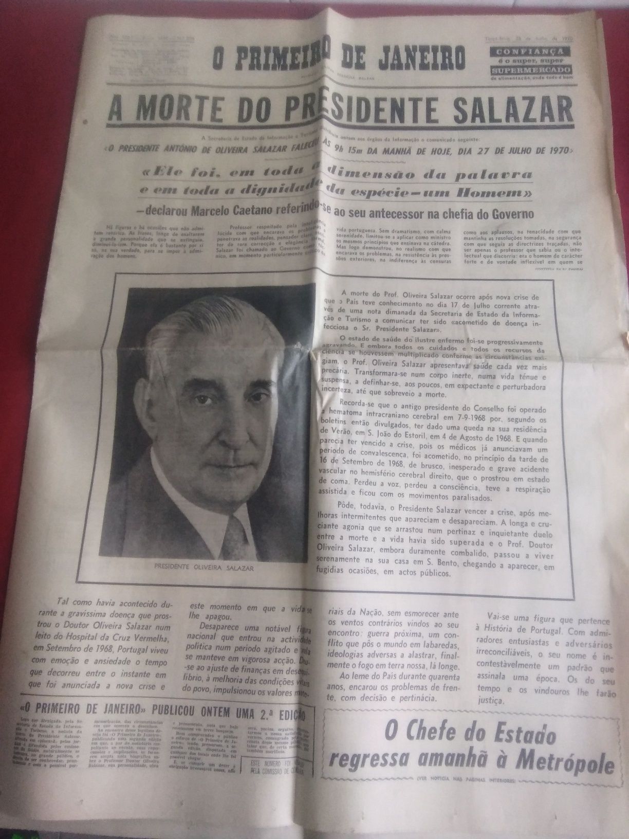 4 Jornais A Morte do presidente Salazar. Julho 1970