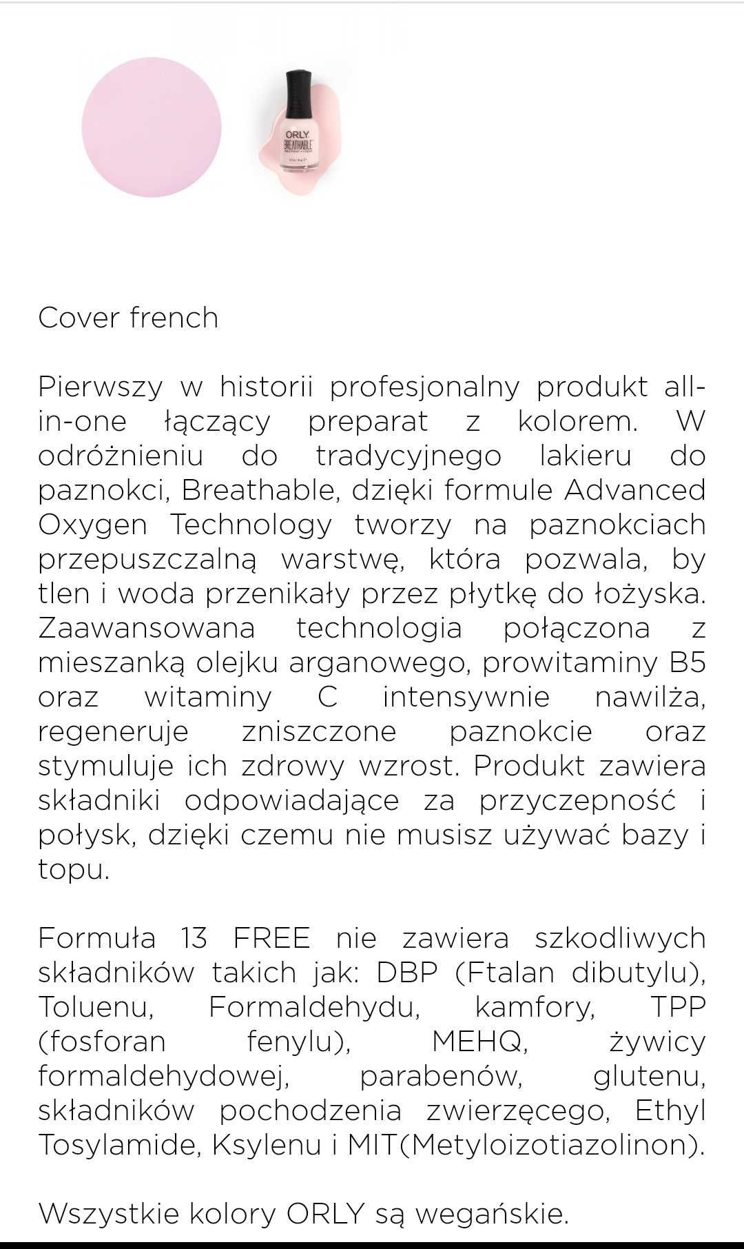 Orly Breathable Lakier wegański Odżywka Top Naturalny róż Pamper me