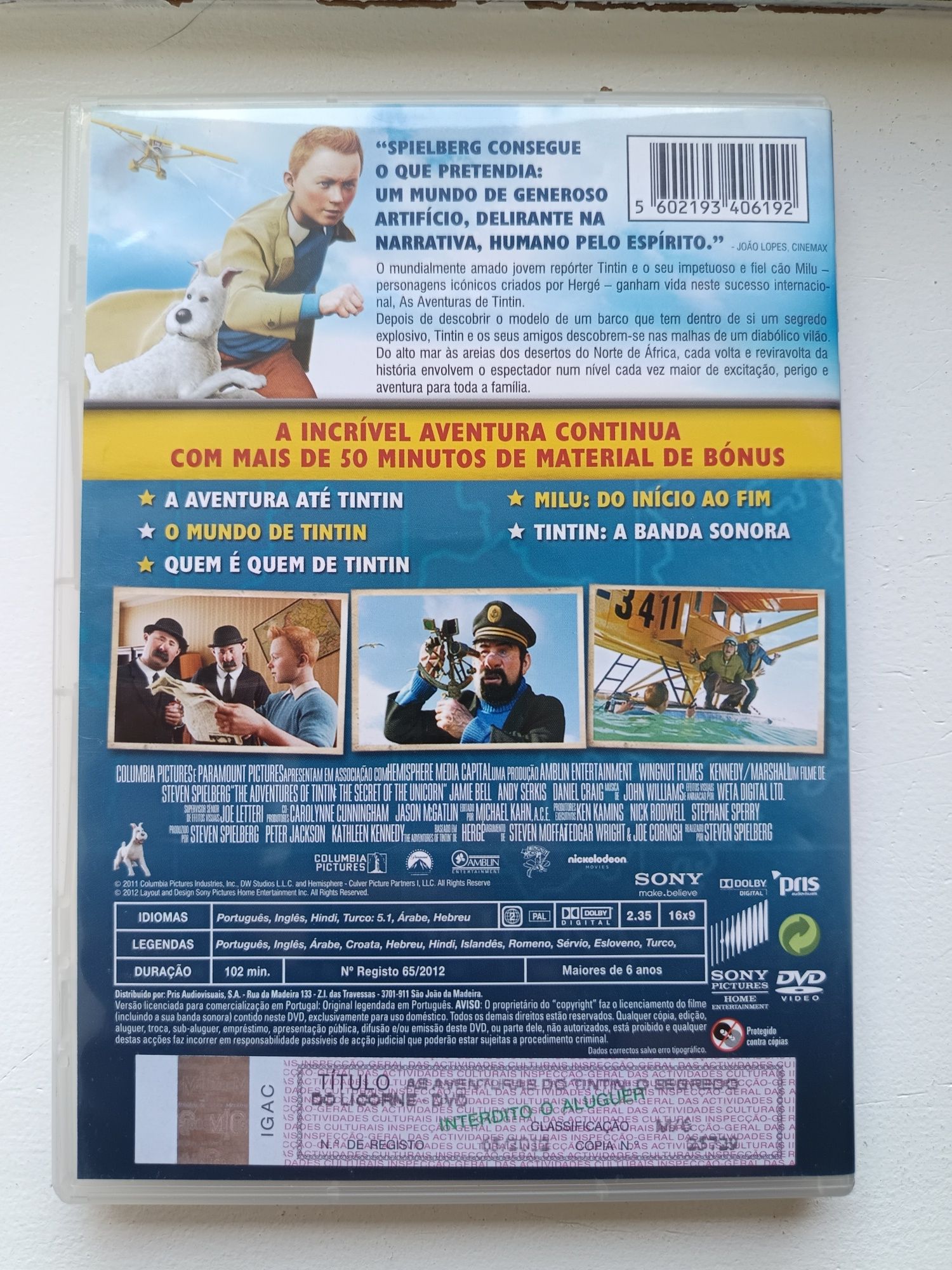 DVD Tintin o segredo de licorne