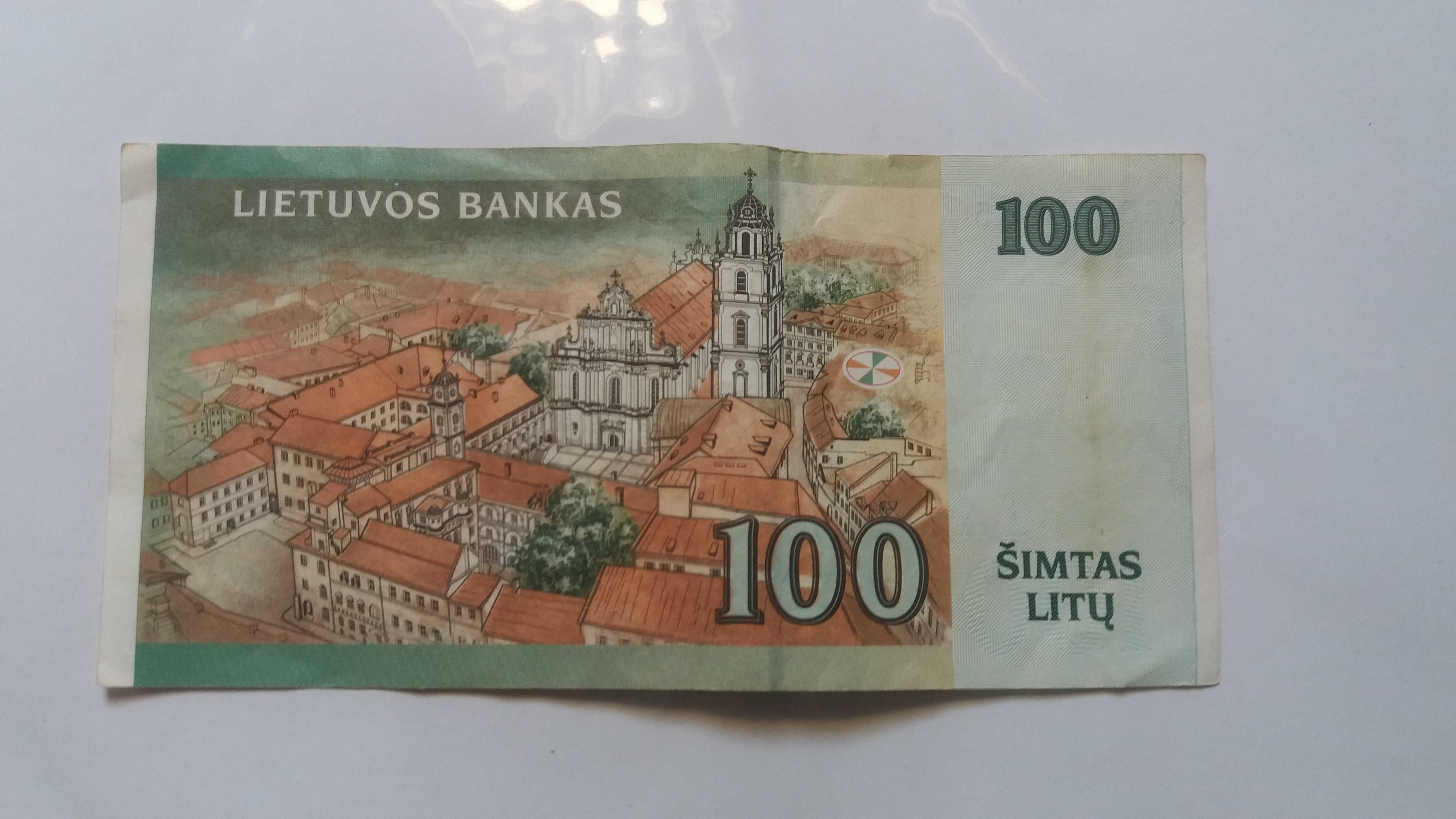 Litwa - banknot 100 litów 2000 r + 10 monet