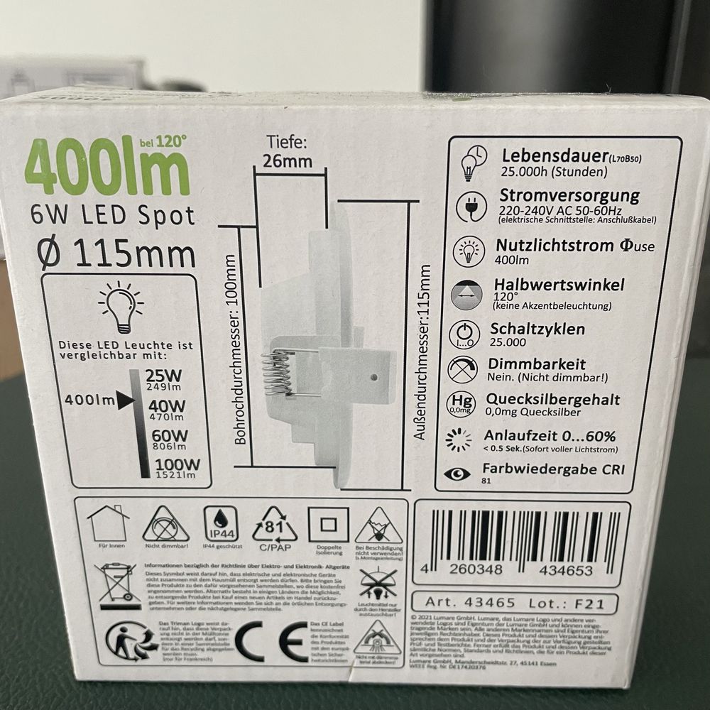 Lumare Reflektor LED do zabudowy 6 W 230 V IP44