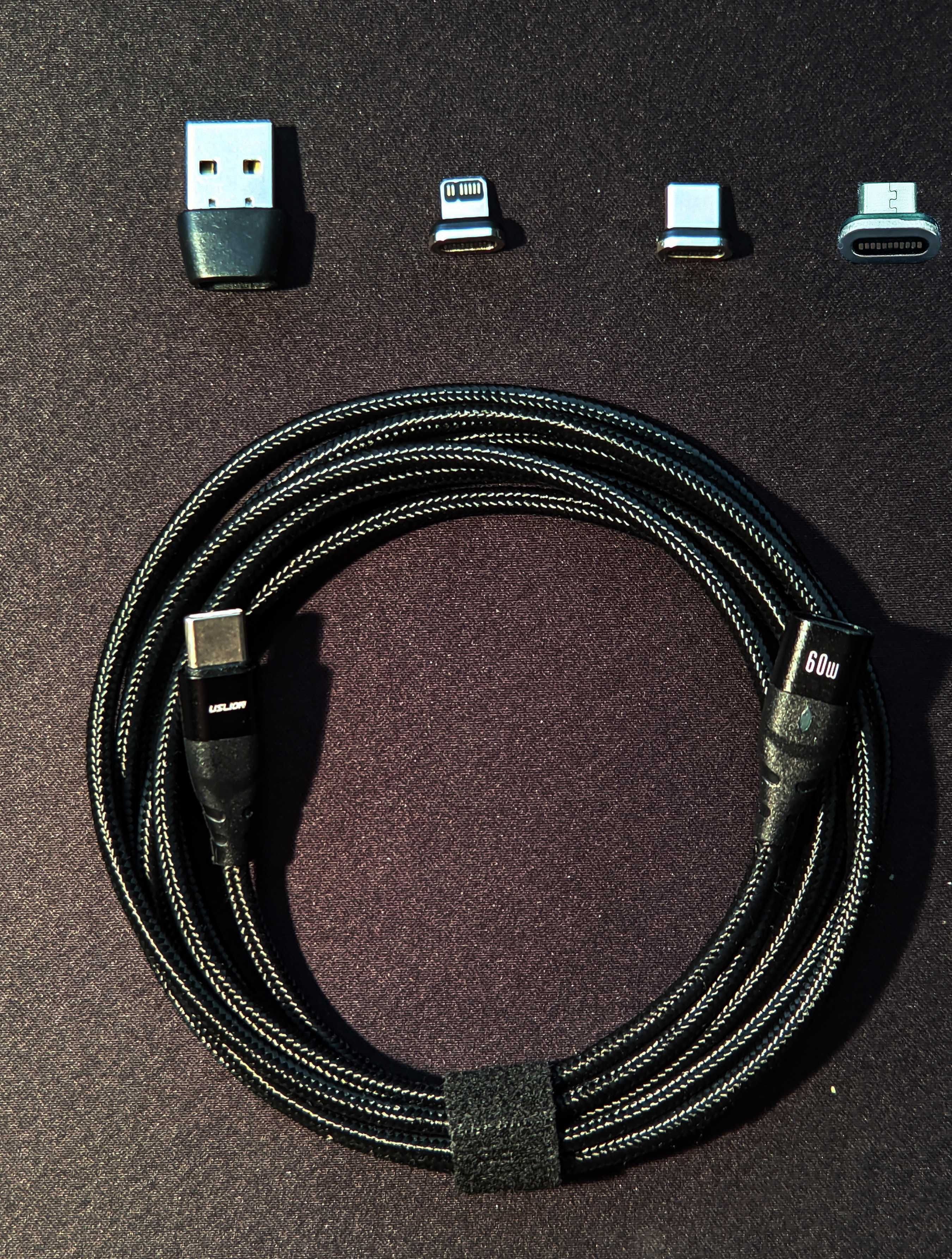 Магнитный USB кабель USLION  TypeC Lighting USB TypeA 2м