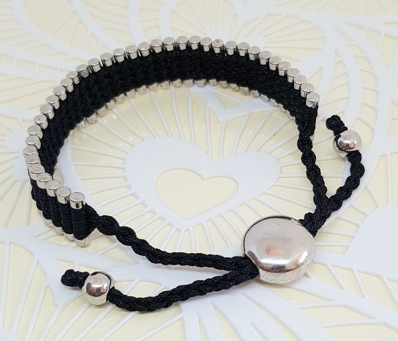 Makramowa czarna srebrna bransoletka makramy Fashion Jewelry modna