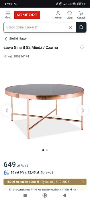 Stół stolik kawowy okrągły czarno miedziany