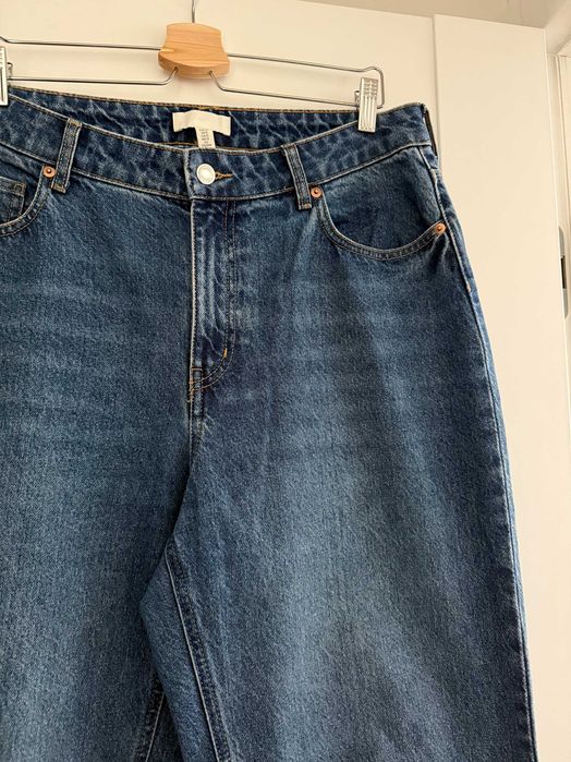 Jeansy straight leg high waist H&M 44 denim