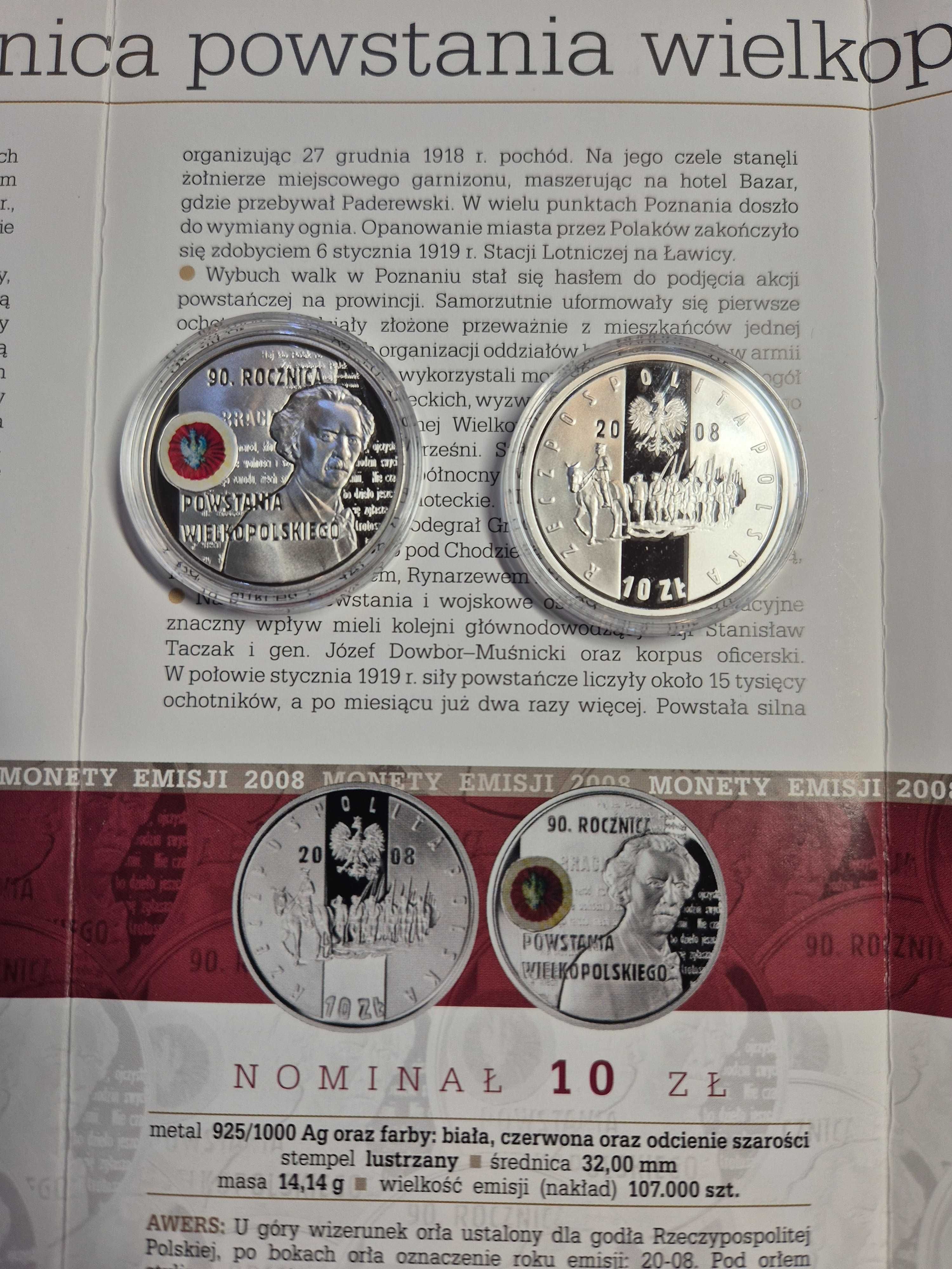 Moneta srebrna 10 zł 90 r. Powstania Wlkp.