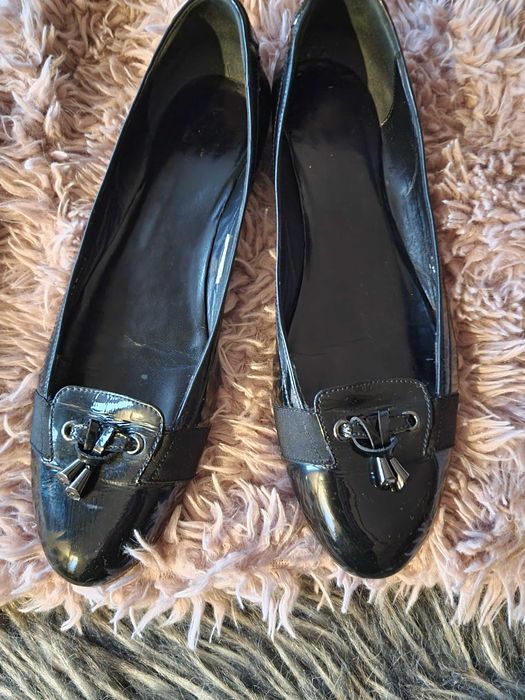 Hogl lordsy balerinki czarne skóra lakier i ryps r. 43 ( 9,5 ) 28.8 cm