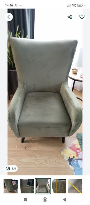 Fotel welurowy khaki jasny