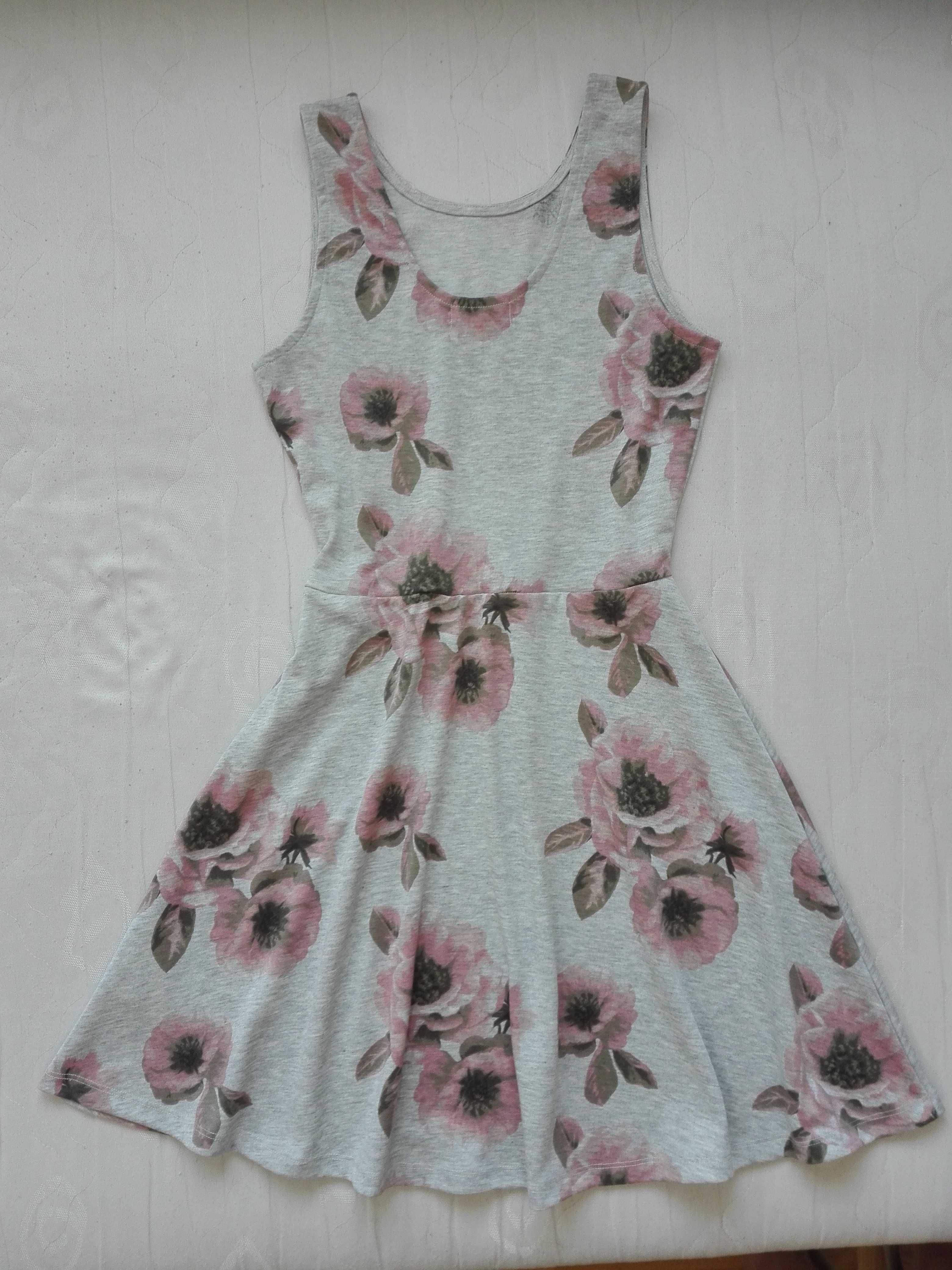 szara sukienka na lato, 152-158, 12-14 lat, H&M, w kwiaty