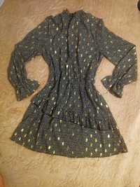 Сукня міні з довгим рукавом чорна в горох