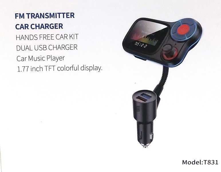 Transmiter samochodowy T831 FM  BLUETOOTH 5.0 ŁADOWARKA USB