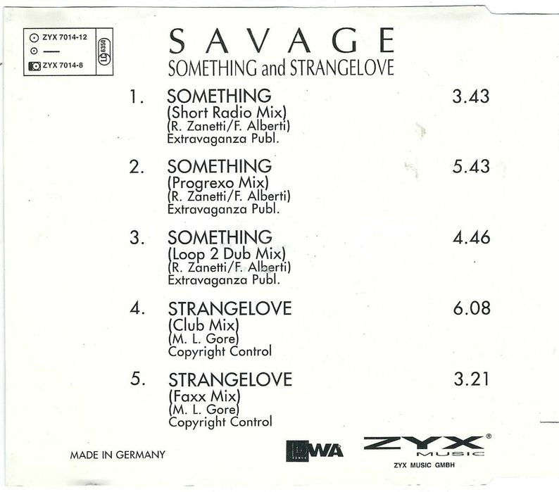 Maxi CD Savage - Something And Strangelove (1993) (ZYX Music)