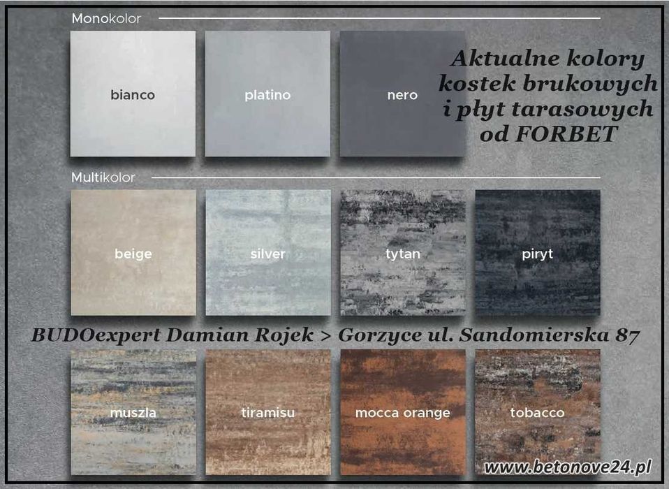 Kostka brukowa Forbet ZENO kolory Tytan Beige Tiramisu Silver Piryt