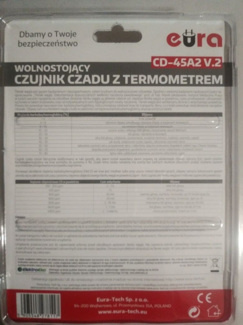 Nowy czujnik czadu z termometrem wolnostojący