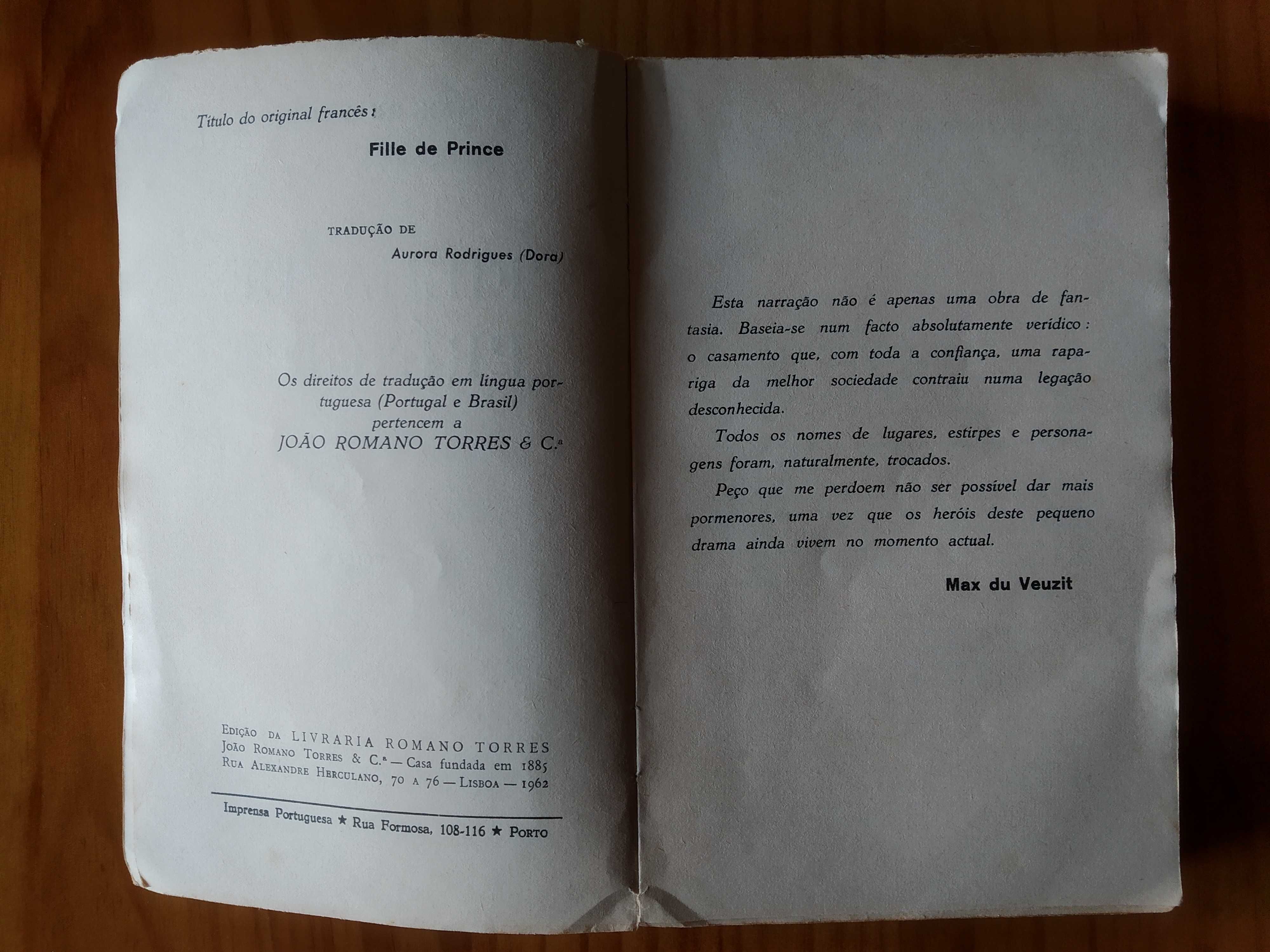 (PORTES GRÁTIS) Max du Veuzit: Filha de Príncipe (Livro Vintage: 1962)